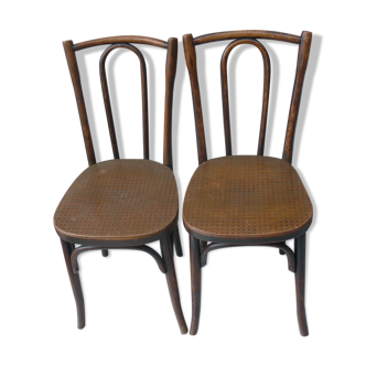 Pair of antique curved wood bistro chairs