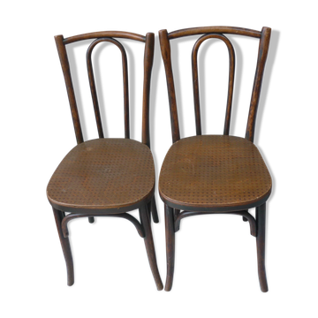 Pair of antique curved wood bistro chairs