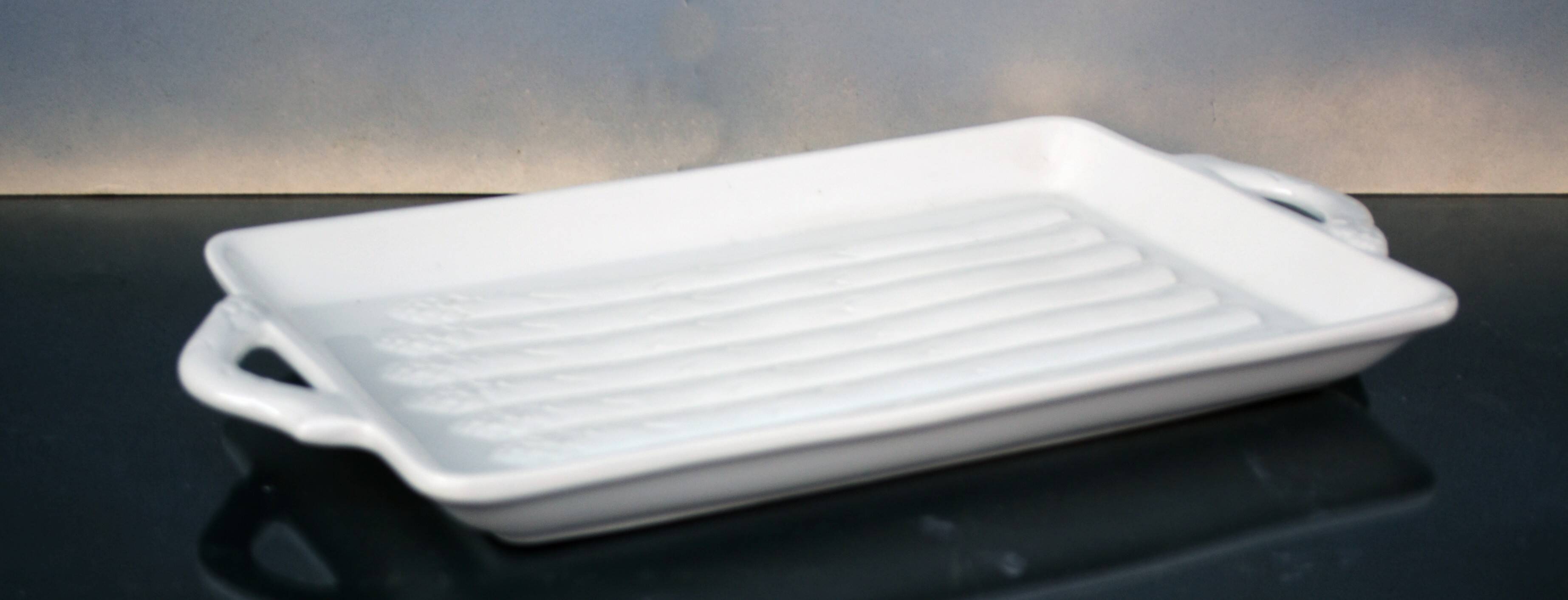 Italian White Majolica Rectangular Dish or Plate circa Asparagus Majolica