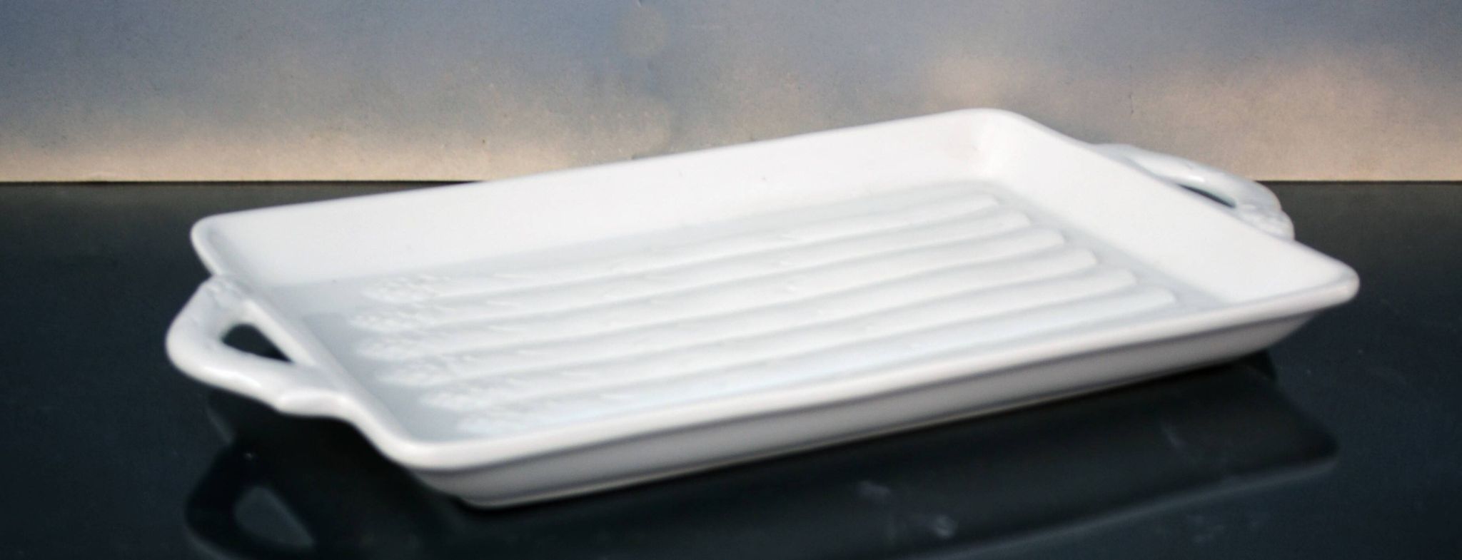Italian White Majolica Rectangular Dish or Plate circa Asparagus Majolica