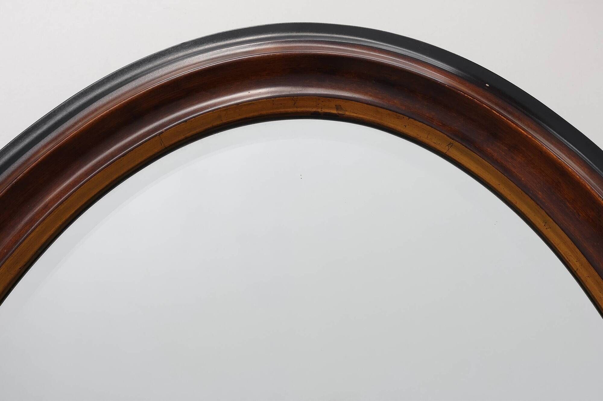 Deknudt Oval Wall Mirror with Walnut-Toned Frame and Gilt Inner Edge, Belgi