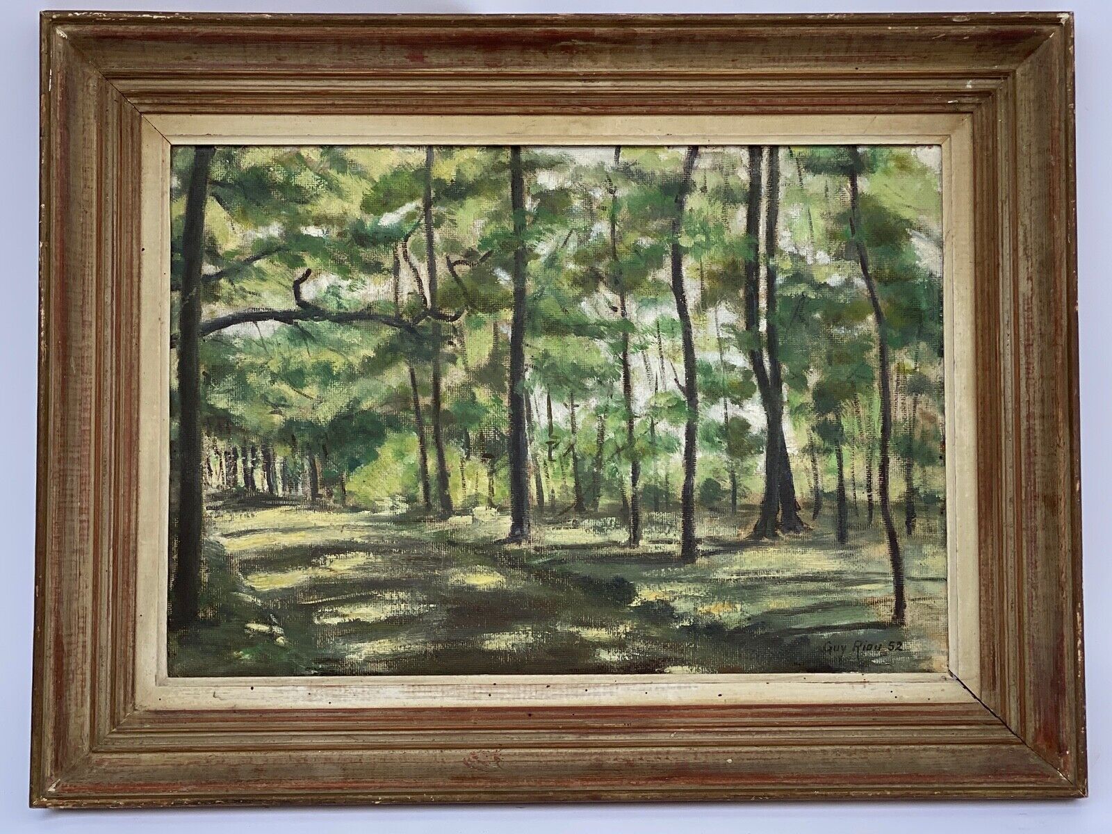 Gouache watercolor on paper by guy riou sous bois 1952 frame ceruse