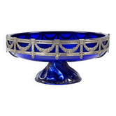 Antique cobalt glass and silver-plated metal bowl, Louis XVI style, circa 1900-1920.