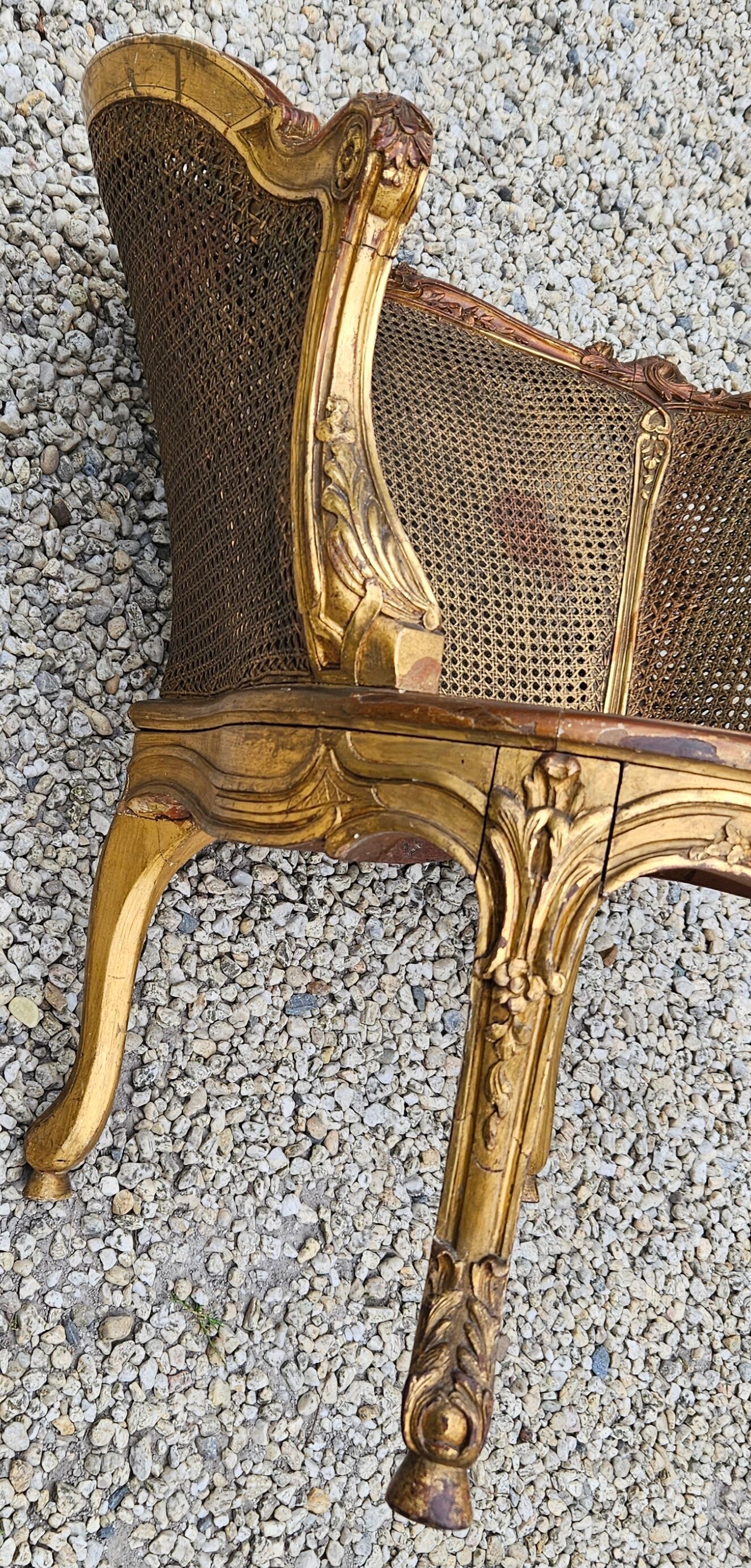 Gilded wood armchair and double canning