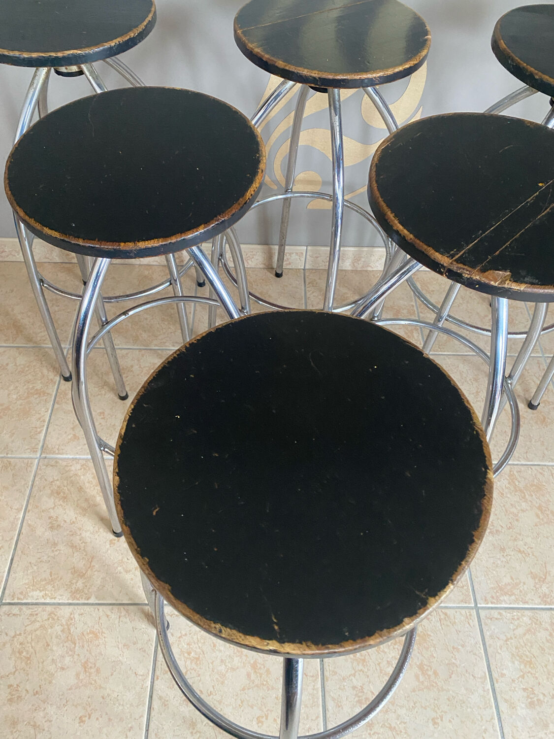 Six industrial bar stools