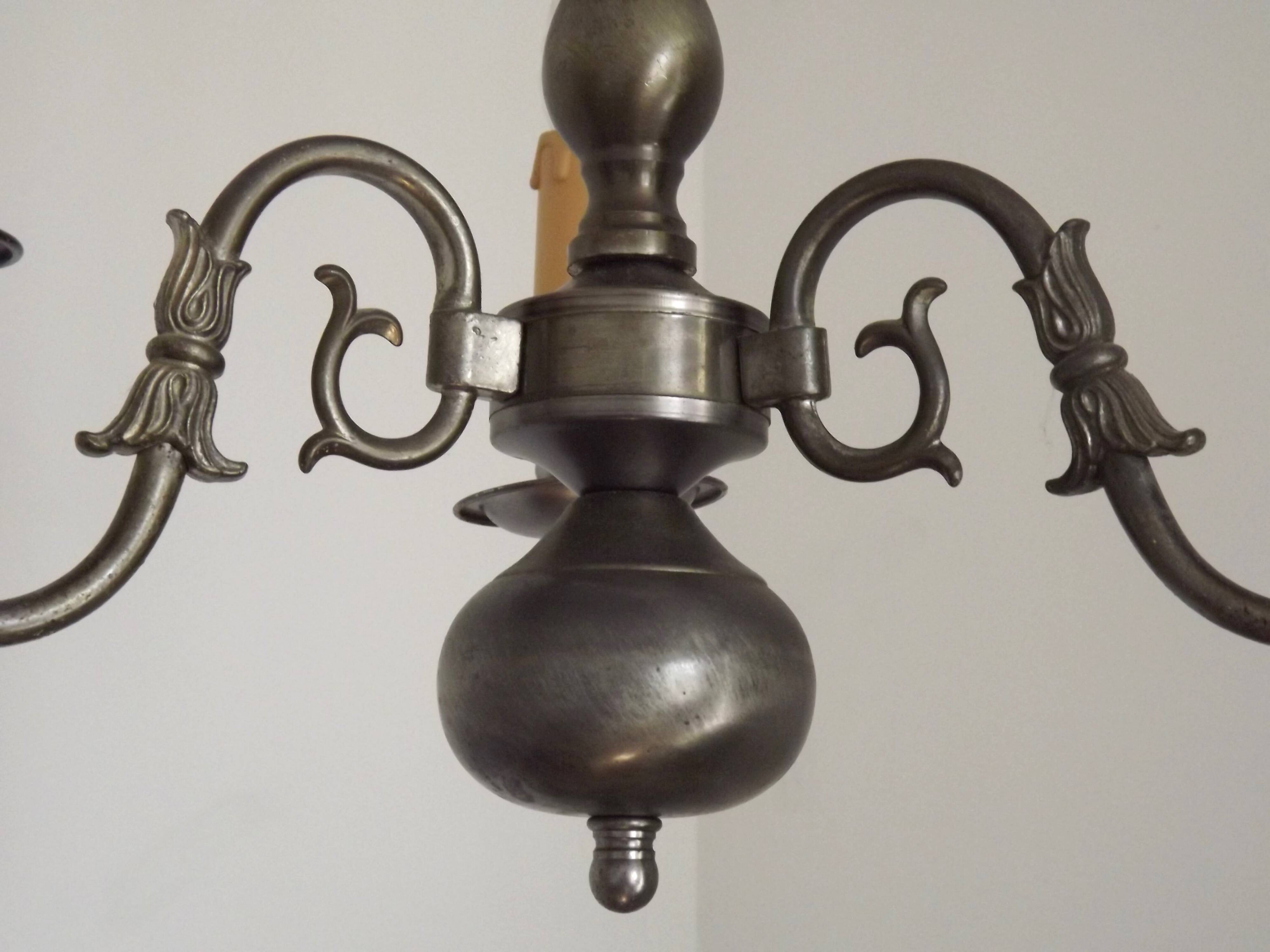 Italian Vintage Silver Brushed Metal 3 Light Flemish Style Chandelier