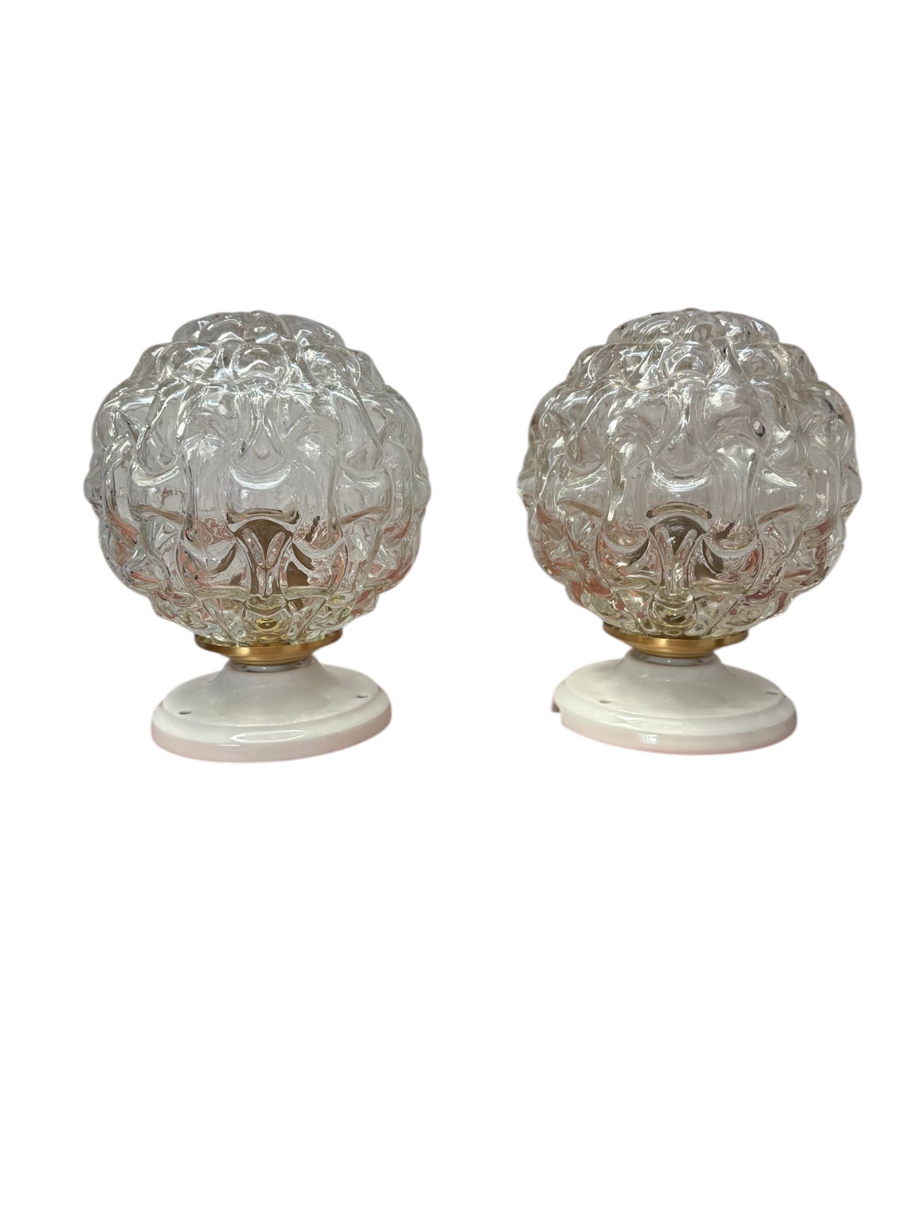 Pair of vintage globe wall lights in cut glass