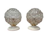 Pair of vintage globe wall lights in cut glass
