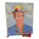 Canvas signed portrait "woman with straw hat"