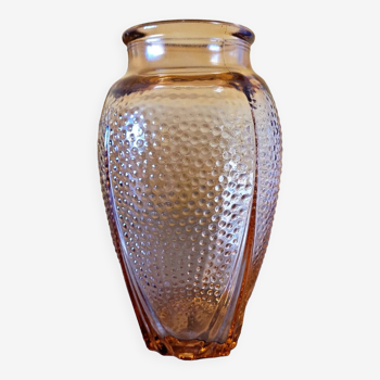 Vintage rose glass vase with embossed beaded pattern