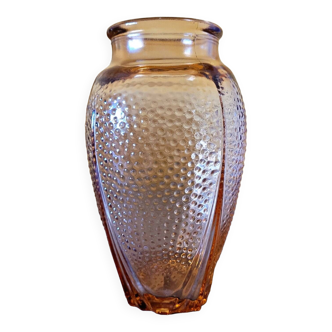 Vintage rose glass vase with embossed beaded pattern
