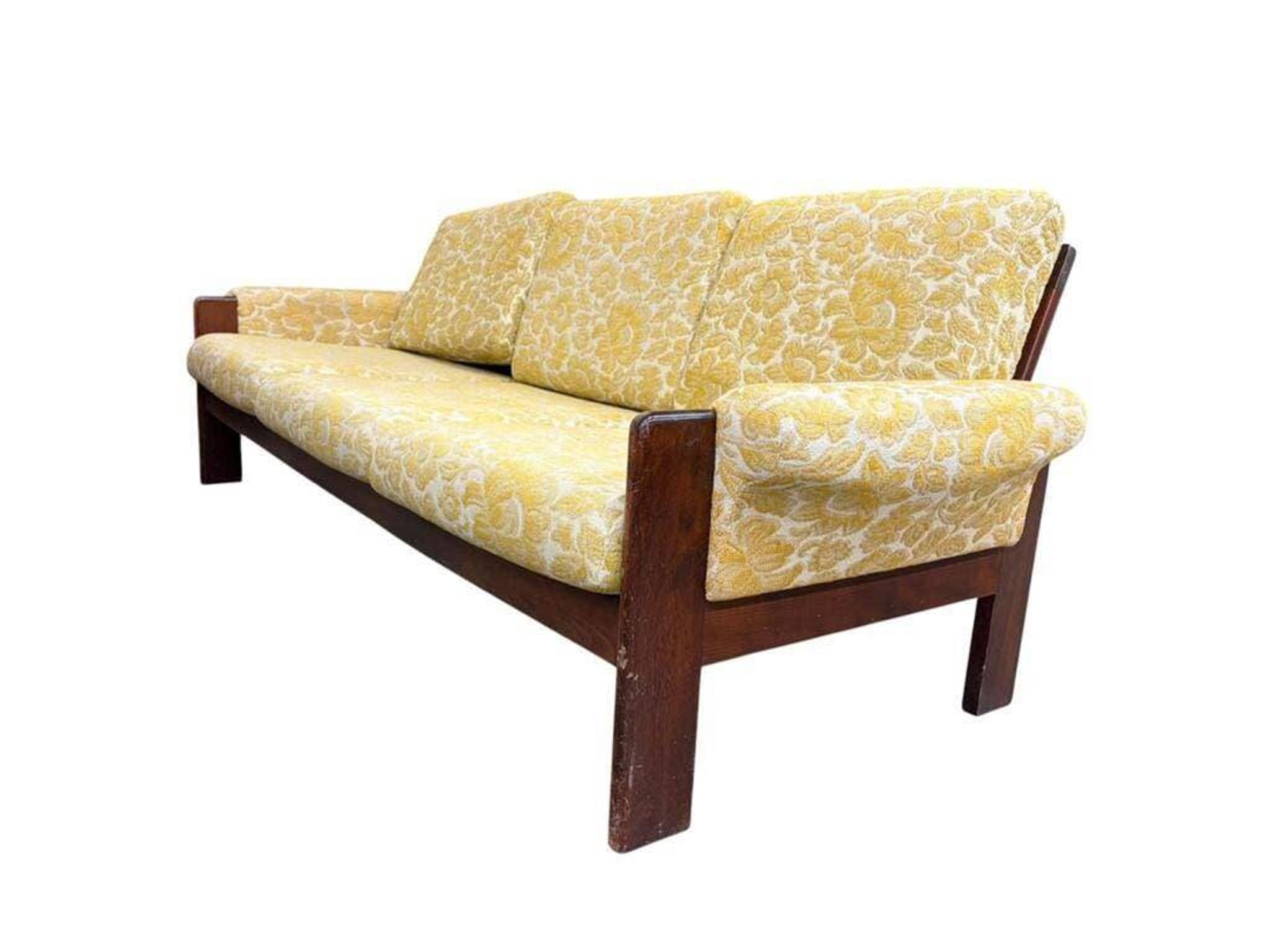 Vintage wooden sofa / armchair with yellow accent