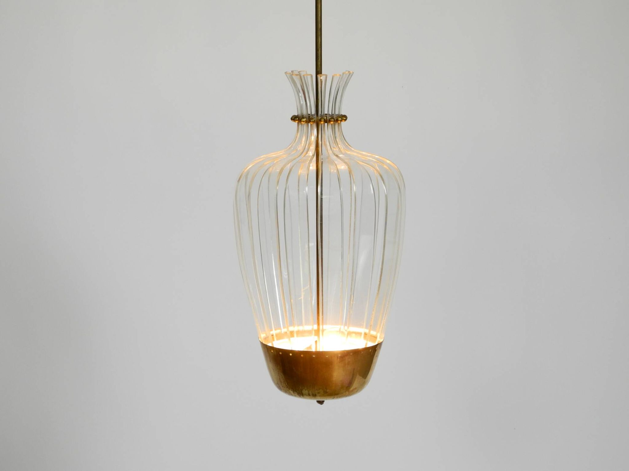Mid-Century Pendant Lamp by Vereinigte Werkstätten, in Brass and Plexiglass