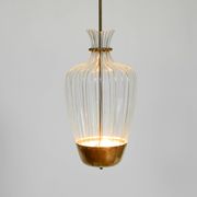 Mid-Century Pendant Lamp by Vereinigte Werkstätten, in Brass and Plexiglass