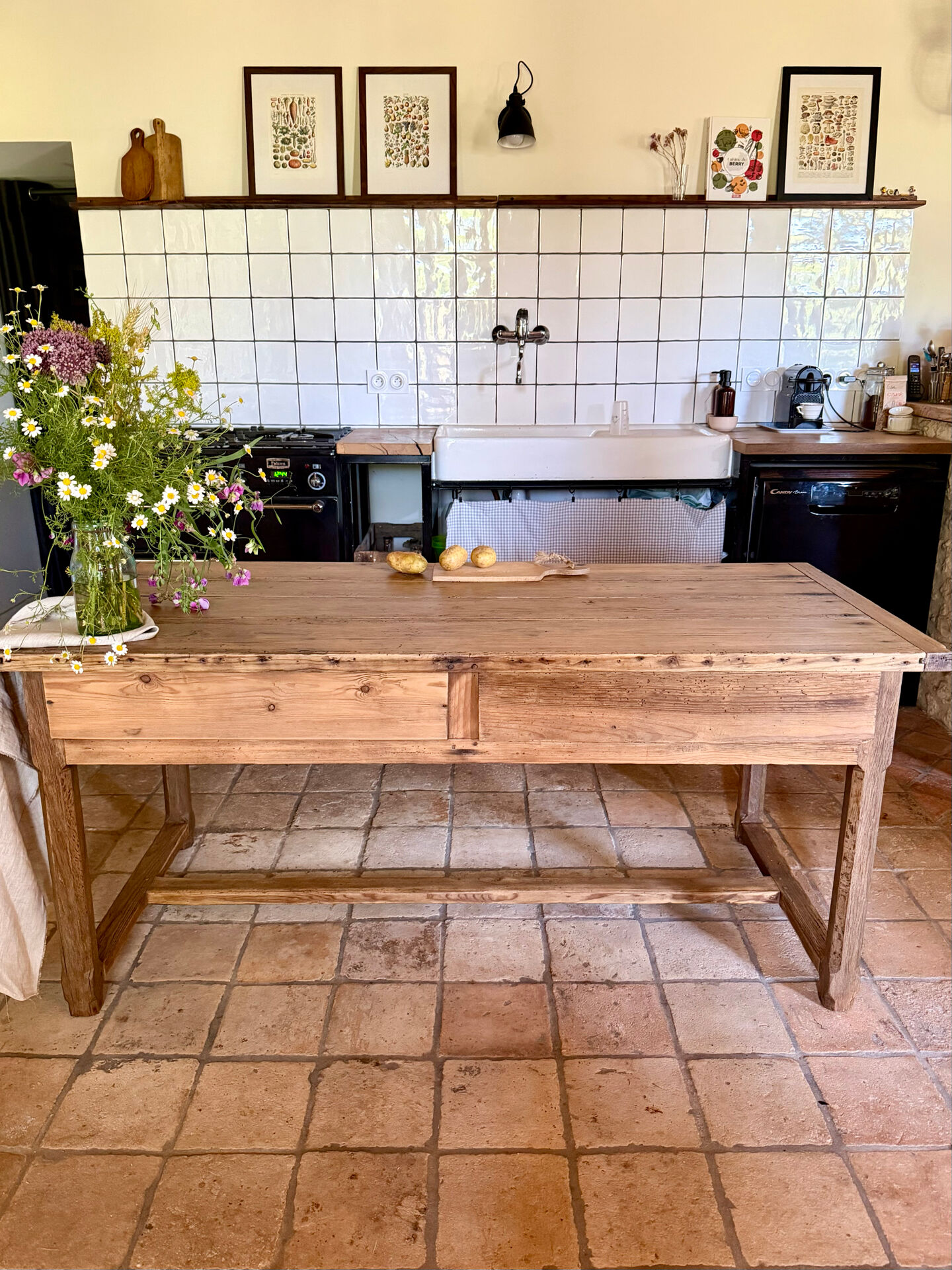 Renovated raw wood farmhouse table