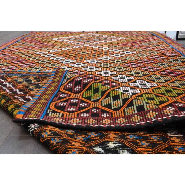 1970s Vintage Turkish Oushak Handmade Wool Cotton Orange Area Rug 179x353