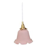 Pendant light, vintage lampshade in pink frosted glass