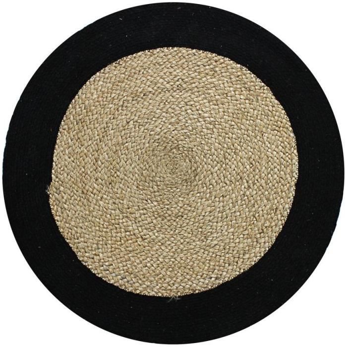 Carpet jute and round cotton black beige 70 cm