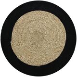 Carpet jute and round cotton black beige 70 cm