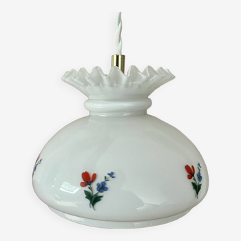 Vintage pendant lamp in white opaline flower designs