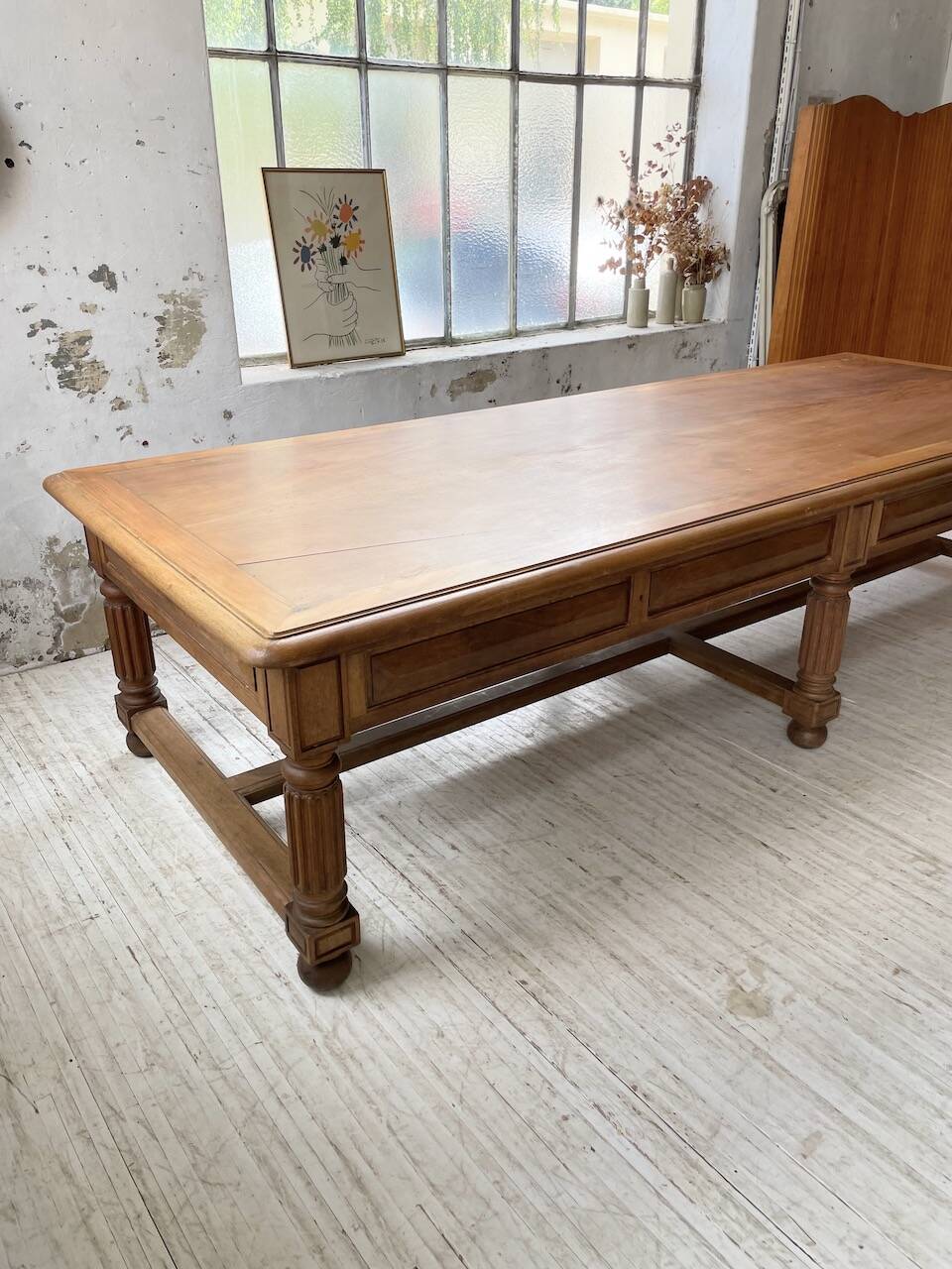 Solid walnut farmhouse castle table 1900 XXL