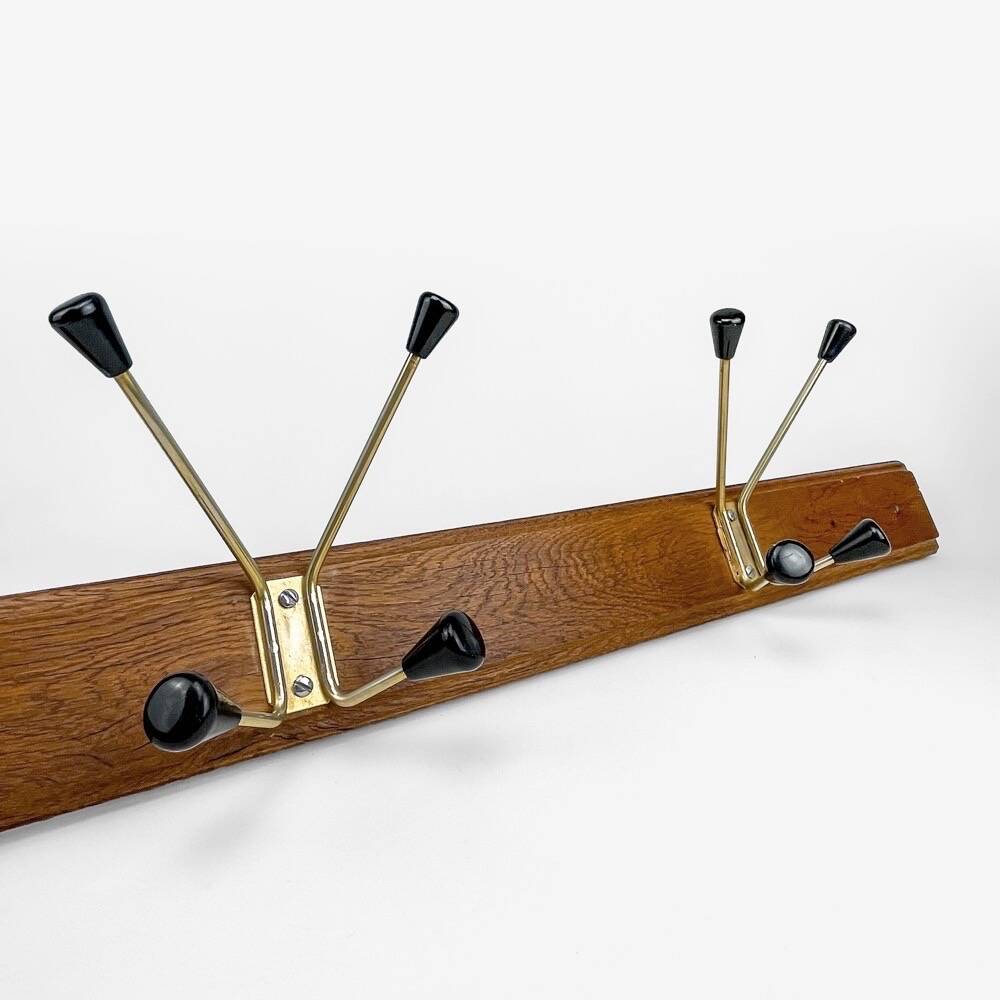 Wall coat rack with golden metal hooks from the 60s