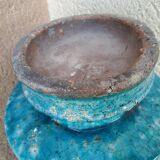 Large tea box in turquoise blue Raku pottery