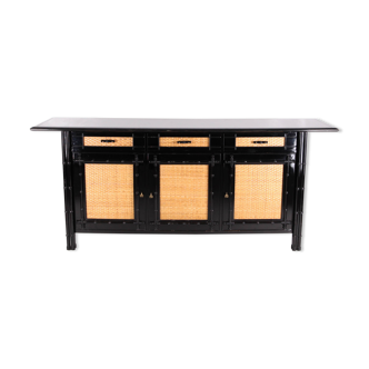 Japanese sideboard in lacquer and braided bamboo