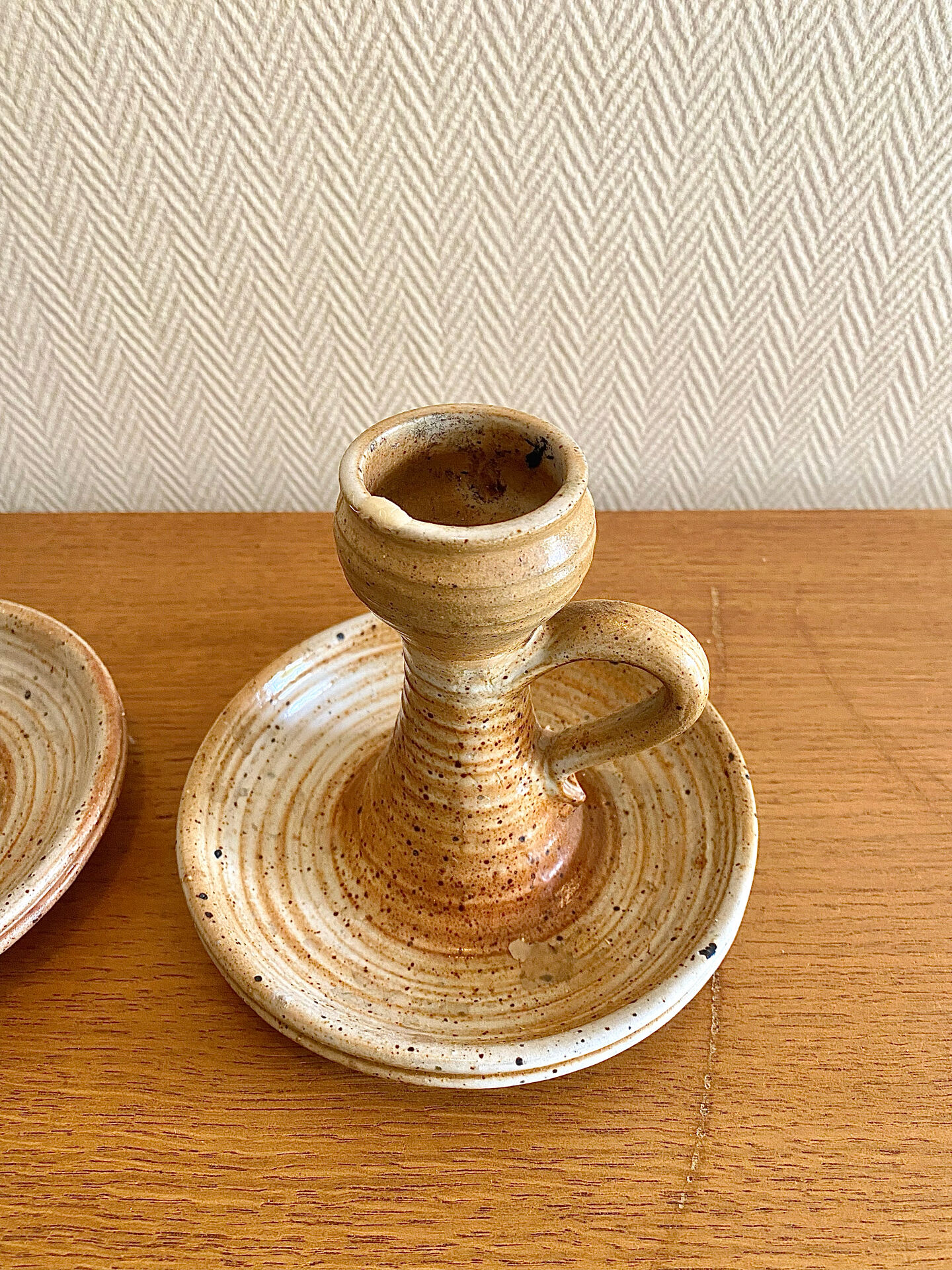 Pair of stoneware candlesticks from the marsh.