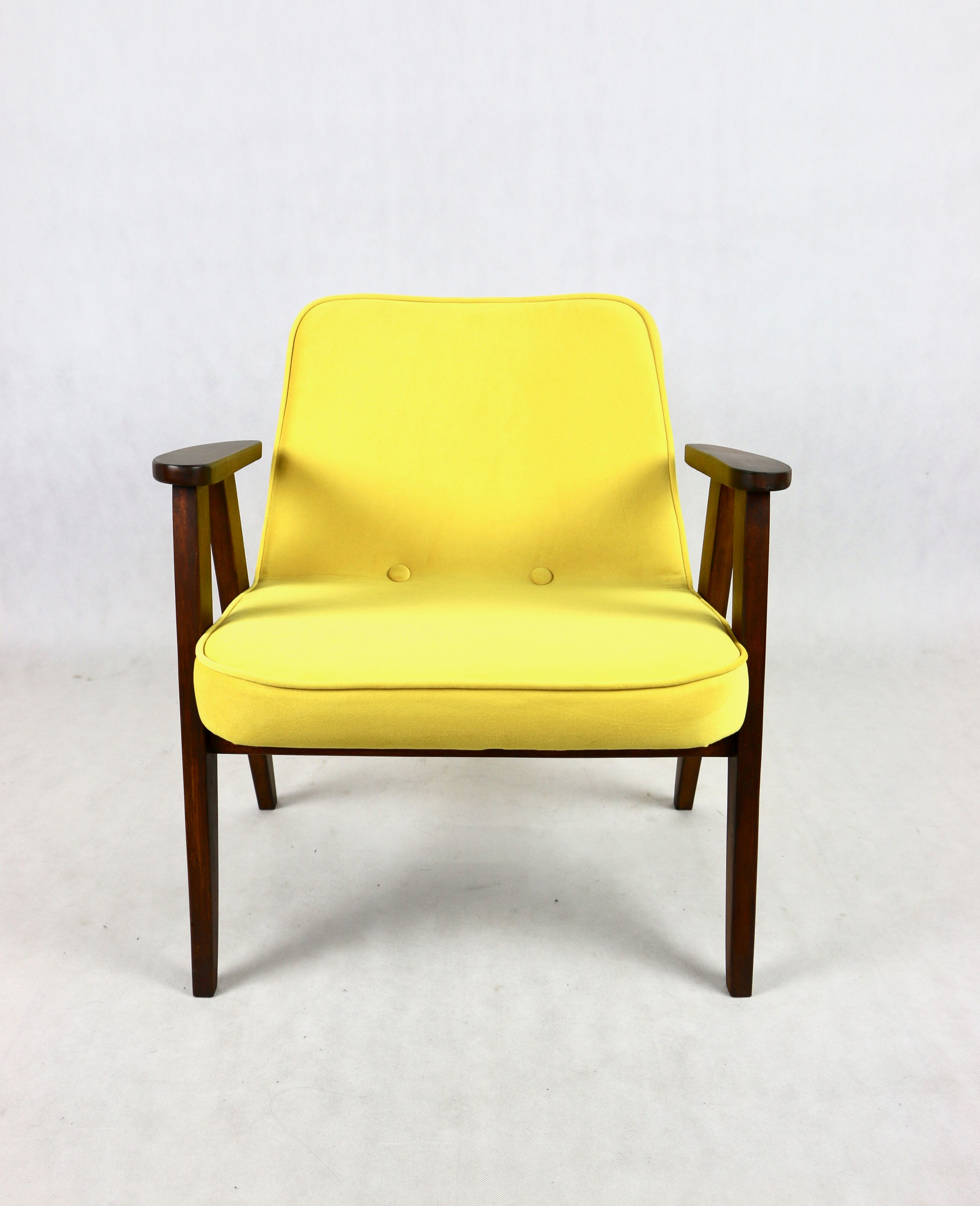 366 armchair in yellow velvet by Józef Chierowski, 1970s