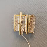 Old Swedish wall lamp, made of hard pressed glass, brass and metal