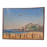 Old beach painting Perros Guirec 1952