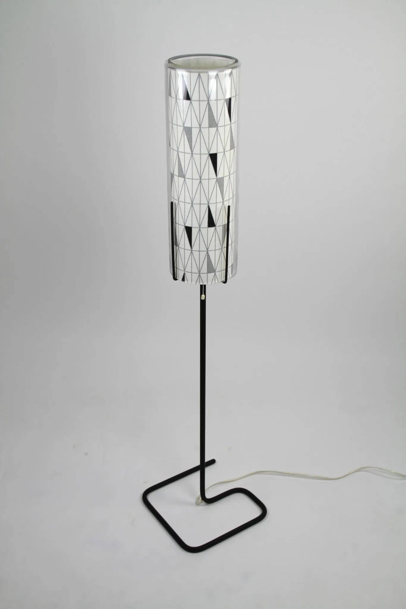 Floor Lamp with Sven Markelius “Pythagoras” Fabric Shade — Nordiska Kompaniet (attr.), Sweden, circa 1955–1960
