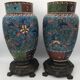 PAIR of Cloisonné Ceramic VASES, Floral Decoration, Bronze Base