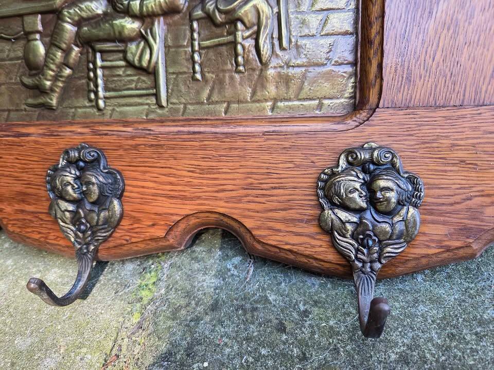 Antique French Oak and Brass "Tavern" Pot Rack, Circa 1880.