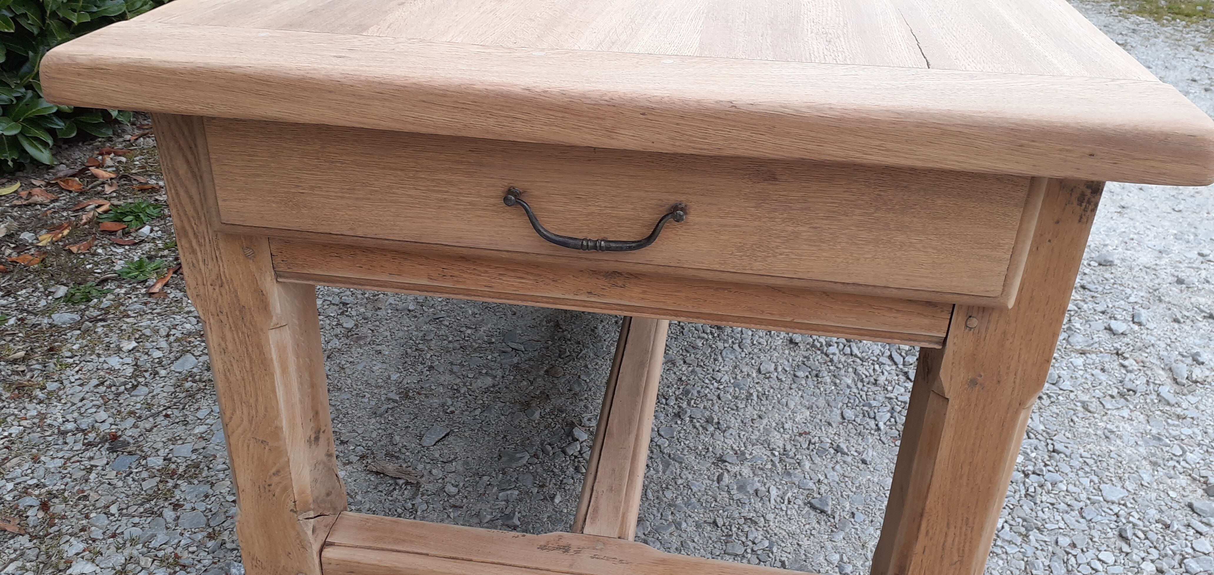 Farm table in solid oak raw wood 2 drawers