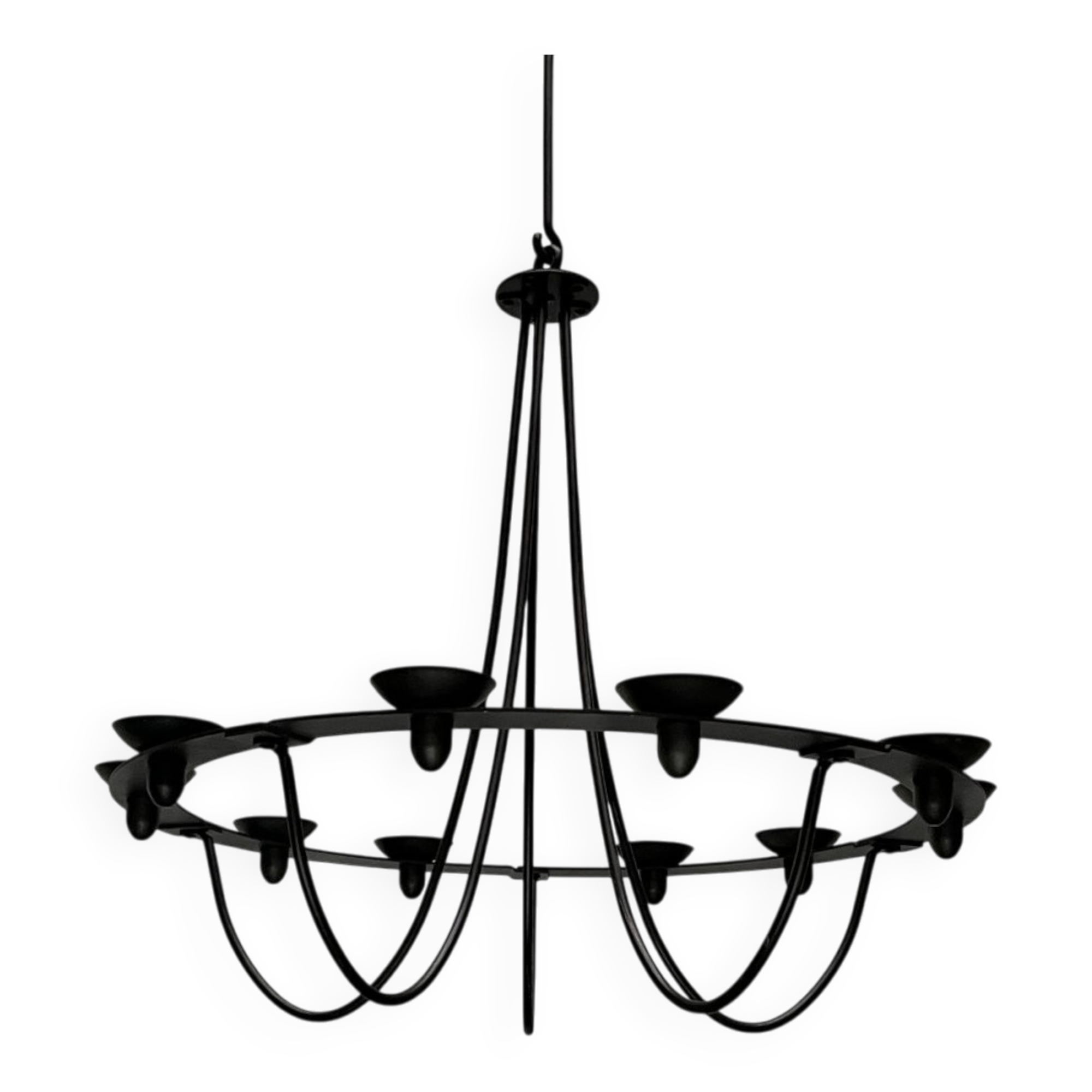 Vintage wrought iron candlestick chandelier by Ehlén Johansson for Ikea, 1990s.