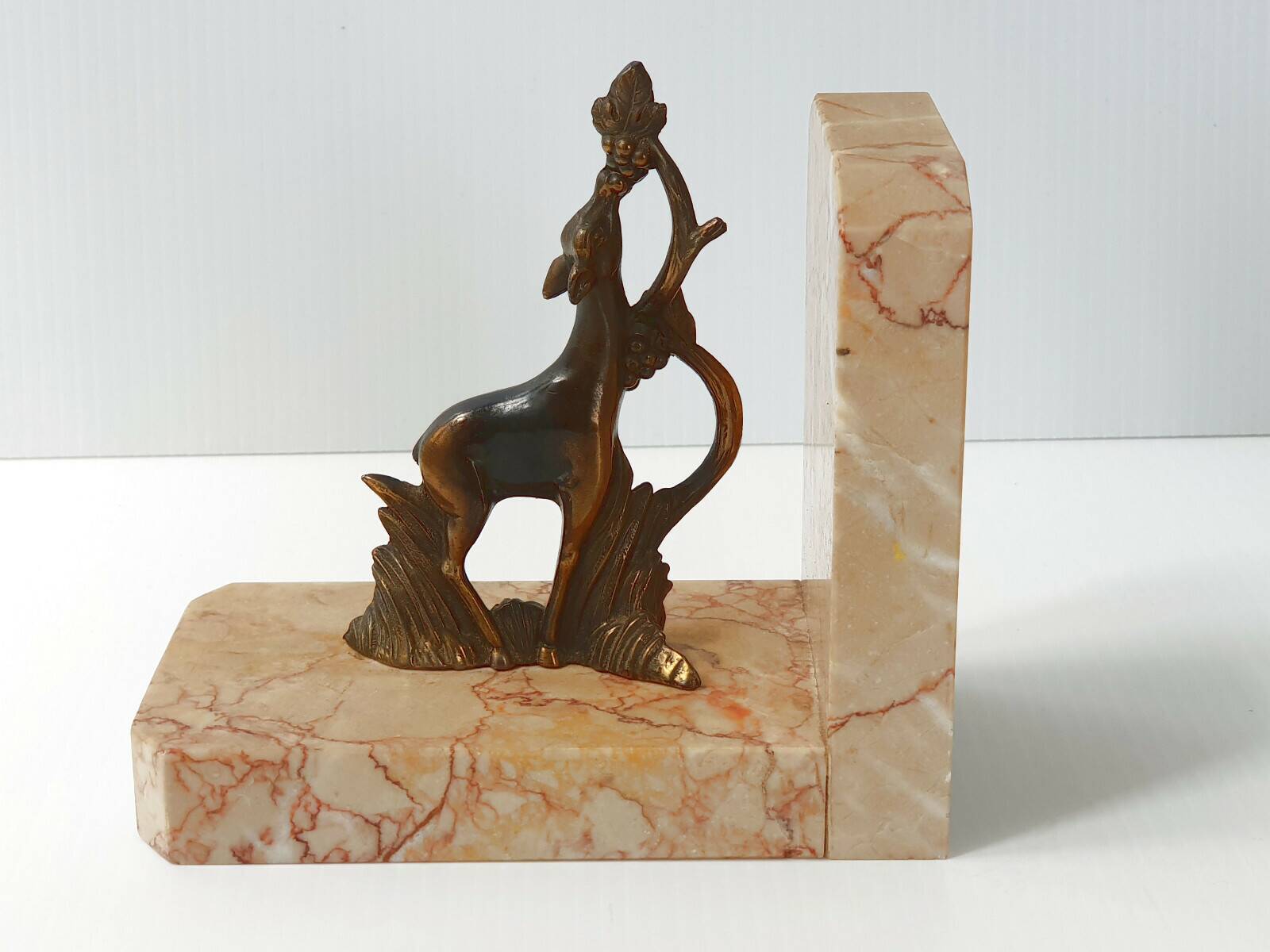 Vintage bronze & marble fawn bookends 1940s 50s