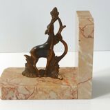 Vintage bronze & marble fawn bookends 1940s 50s