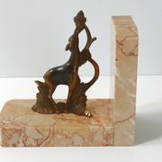 Vintage bronze & marble fawn bookends 1940s 50s