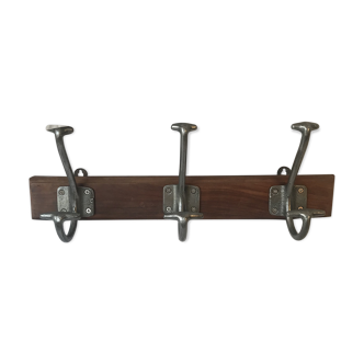 Porte manteau bois  3 patères metal fonte école industriel vintage