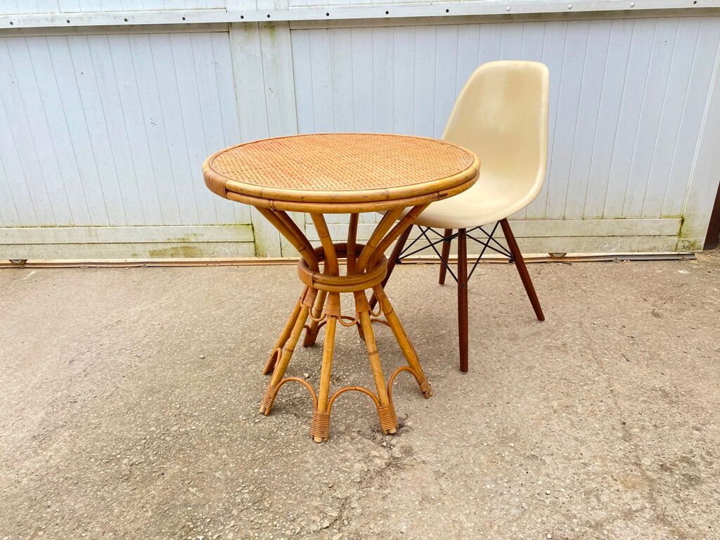 Round rattan table dia 65cm vintage 60s
