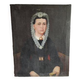 Huile sur toile femme, XIXème siècle