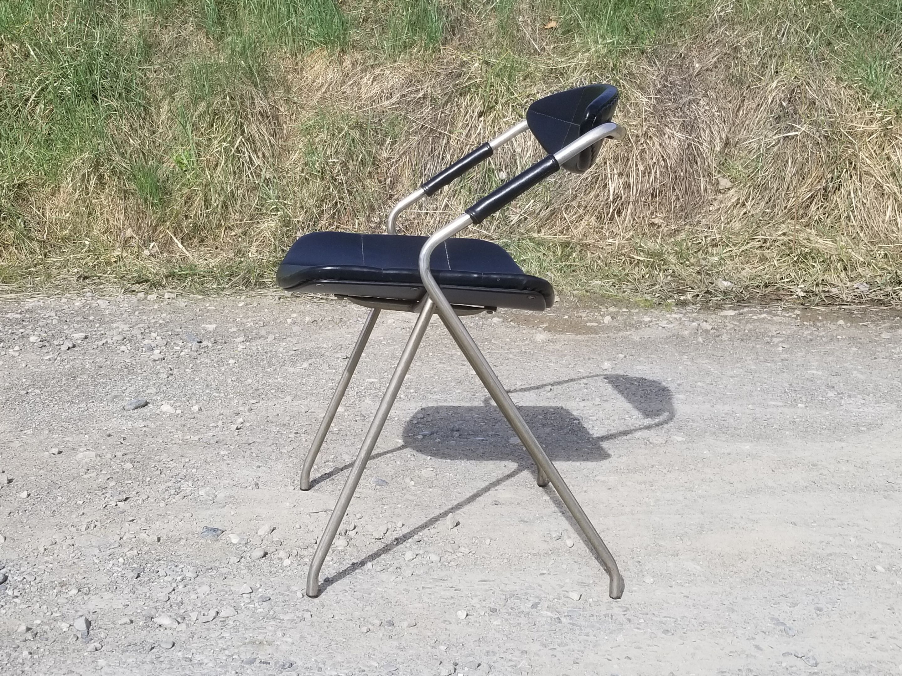 Armchair model "Rugby" design Gilbert Steiner Chrome and Black - 60s