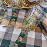 Set of 4 antique hand painted glass water or wine glasses with details inspired by the style