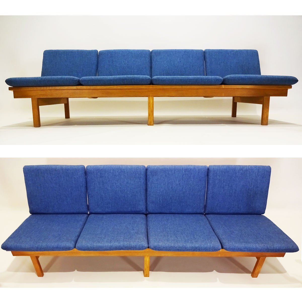 Børge Mogensen 4 seater oak bench sofa and two armchairs