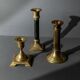 Lot of 3 vintage brass candlesticks from the 1940s, various shapes, classic antique design, retro table decoration, elegant gift idea.