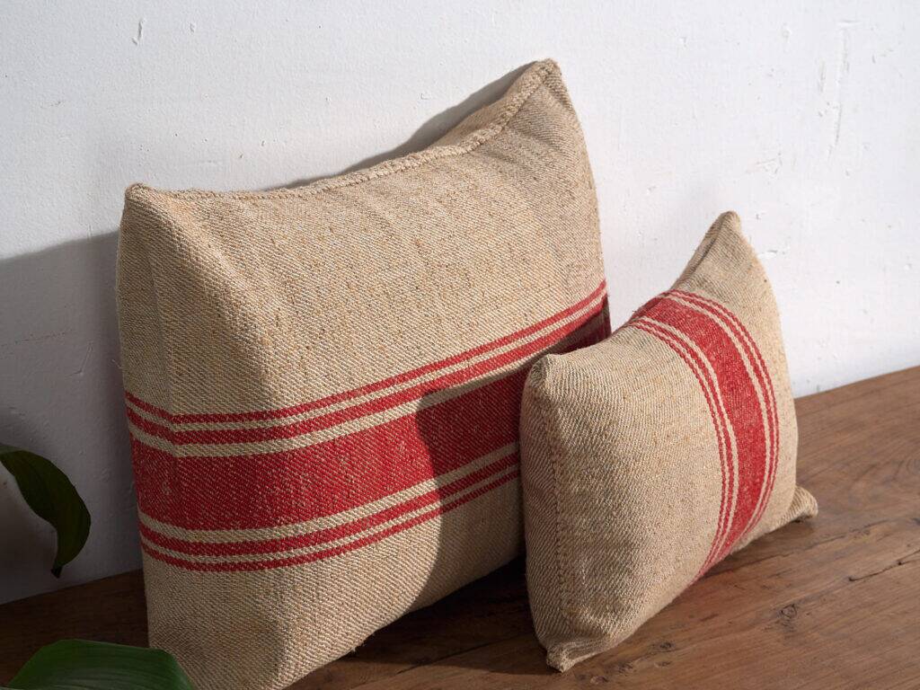Old linen cushions with red stripes. Set of 2 pieces #2