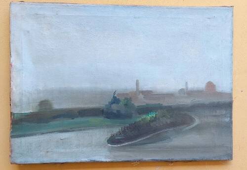 Oil painting on canvas view of Florence San Frediano early 1900
