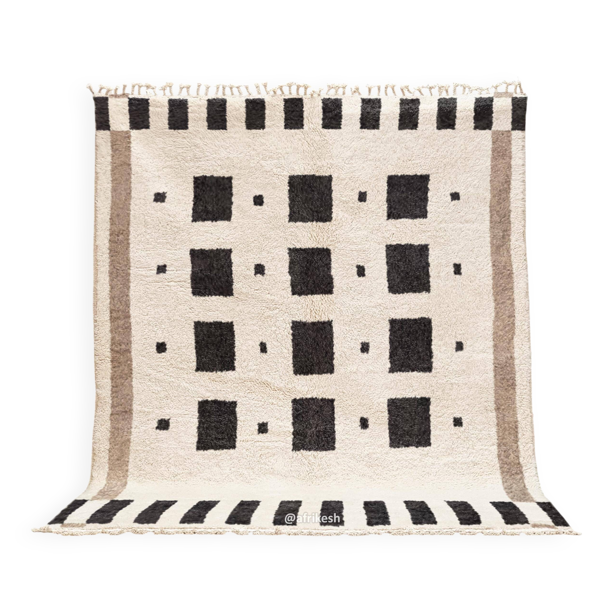 Rare handcrafted rug in natural wool, 200cm x 300cm